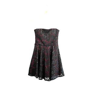 Love Reign Strapless Black Lace Overlay Dress Sz M Sequin Grunge Whimsigoth HOCO